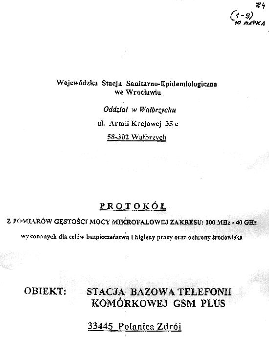 Polanica Zdrój sprawozdanie pomiarowe, strona tytułowa