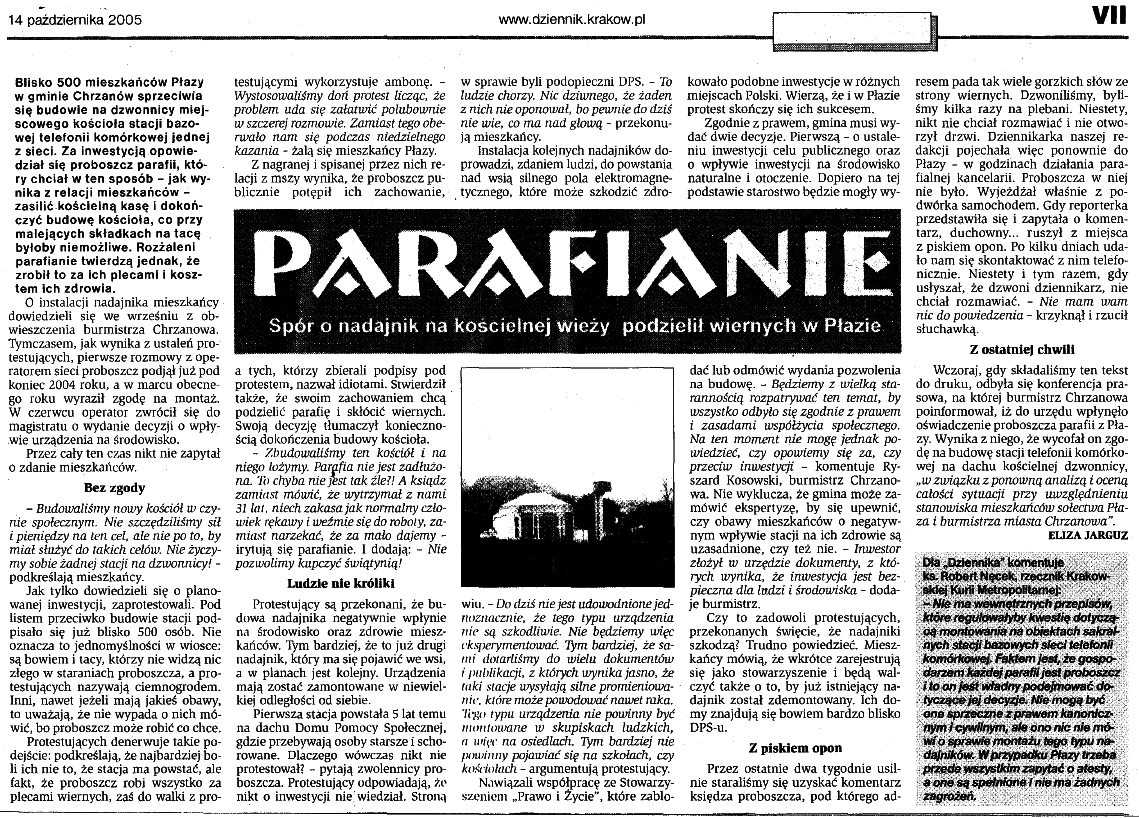 Parafianie, Spr o nadajnik na kocielnej wiey podzieli wiernych w Pazie
